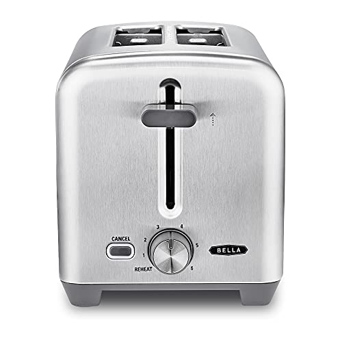 BELLA 2 Slice Toaster, Quick & Even Results Every Time, Wide Slots Fit Any Size Bread Like Bagels or Texas Toast, Drop-Down Crumb Tray for Easy Clean Up, Stainless Steel