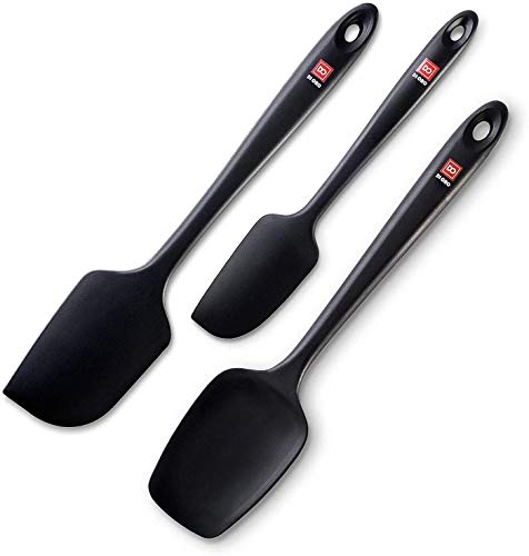 Di Oro Seamless Series 3-Piece Silicone Spatula Set - 600°F Heat Resistant Non Stick Rubber Kitchen Spatulas for Cooking, Baking, and Mixing - LFGB Certified and FDA Approved Pro-Grade Silicone Black