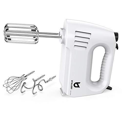 Hand Mixer Elecsteamertric, UTALENT 180W Multi-speed Hand Mixer with Turbo Button, Easy Eject Button and 5 Attachments (Beaters, Dough Hooks, and Whisk)