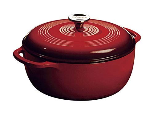 Lodge Enameled Cast Iron Dutch Oven With Stainless Steel Knob and Loop Handles, 6 Quart, Red