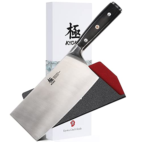 KYOKU Samurai Series - 7" Cleaver Knife - Full Tang - Japanese High Carbon Steel Kitchen Knives - Pakkawood Handle with Mosaic Pin - with Sheath & Case