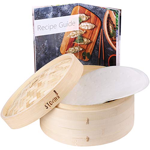 Steami - Bamboo Steamer (10 inch) with Liners and Recipe Guide