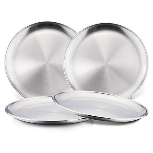 Toddlers Kids 18/8 Stainless Steel Plates, HaWare Durable Metal 304 Feeding 8in Dishes for Serving/Snack/Camping, No Plastic and Dishwasher Safe - 4 Pack