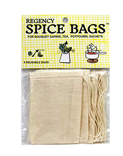 Regency Wraps Set of 4 Bags with Drawstring for Enclosing Bulk Spices, Tea, Potpourri, Jewelry, 100% Cotton, 4 COUNT, Natural