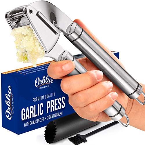 ORBLUE Garlic Press [Premium], Stainless Steel Mincer, Crusher & Peeler Set - Professional Grade, Easy Clean, Dishwasher Safe & Rust-proof