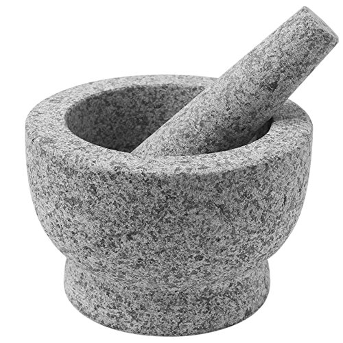 ChefSofi Mortar and Pestle Set - 6 Inch - 2 Cup Capacity - Unpolished Heavy Granite for Enhanced Performance and Organic Appearance - INCLUDED: Anti-Scratch Protector + Italian Recipes EBook