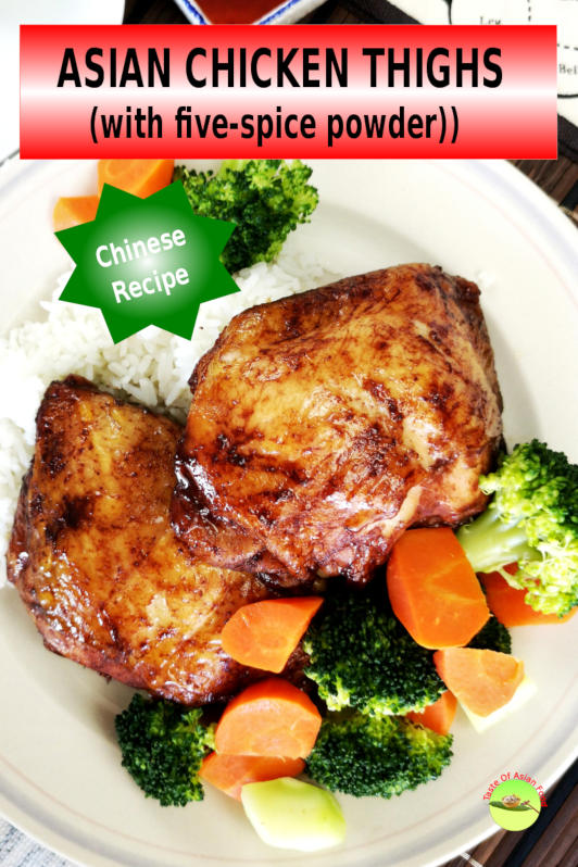 Asian chicken thighs baked until perfection with five-spice powder.  Traditional Chinese baked chicken recipe with a twist.