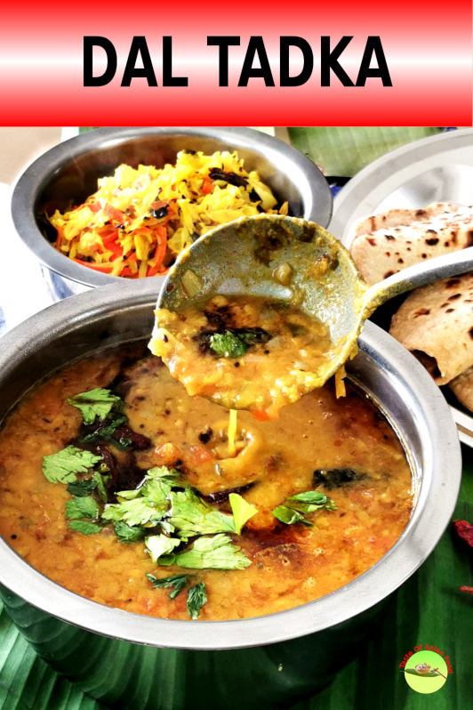 Dal tadka is a popular Indian vegetarian dish flavored with tempered spices. It is prepared with lentil and is best served with rice and rotis.