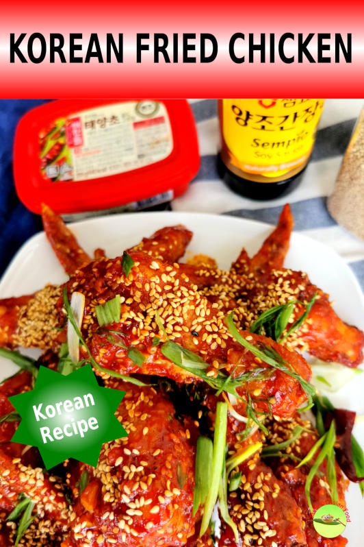 This Korean fried chicken (Dakgangjeong 닭강정) has an exterior that remains crunchy after glazing with a sweet and spicy sauce prepared with the Korean chili paste called Gochujang. 