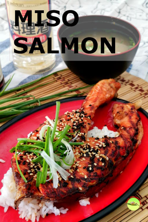 Miso salmon recipe - grilled miso salmon on a bed of steamed rice