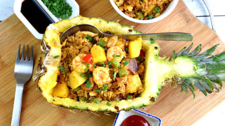 Pineapple fried rice is different from other fried rice because it is the only one cooked with fruits and curry powder. The sweetness of the diced pineapple provides a balance to the savory taste of shrimp and chicken.