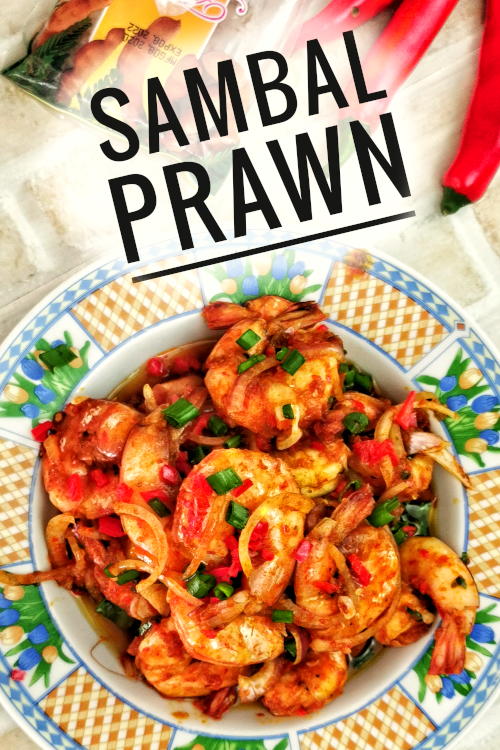 Sambal prawn (sambal udang) is the favorite Malaysian dish prepared with sambal tumis, a relish made with chilies, tamarind, dried shrimps, and belacan.