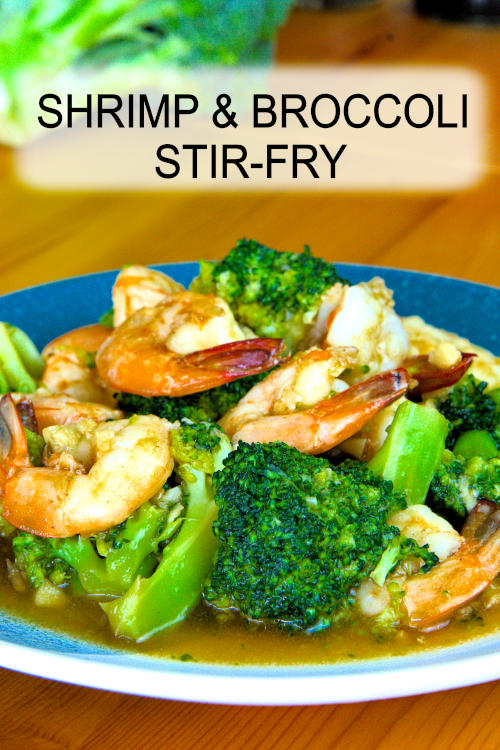 Easy shrimp and broccoli stir-fry prepared with traditional method, season with Cantonese stir-fry sauce and chopped garlic. 