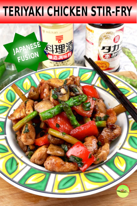 This chicken teriyaki stir-fry is the result of the fusion between the Japanese flavor and some popular vegetables such as the portobello mushrooms and asparagus.