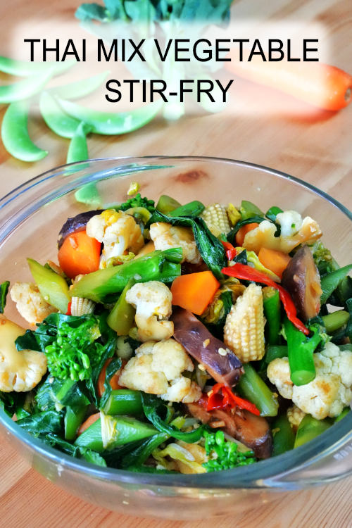 This Thai vegetable stir-fry is garlicky, crisp-tender, and loaded with a spicy, sweet, savory, and garlicky taste. It is a quick and easy vegetarian dish.