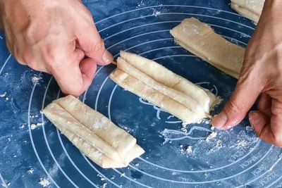 Press both doughs together with a wooden skewer