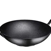 Bruntmor, Pre-Seasoned Cast Iron Wok, Black, 14-inch w/Large Loop Handles & Flat Base (14" Wok)