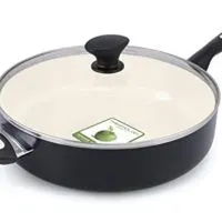 GreenPan Rio 5QT Ceramic Non-Stick Covered Skillet with Helper Handle, Black - CW000058-003